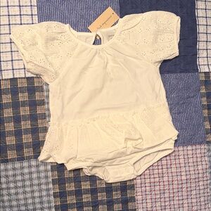 First Impressions White Eyelet Flutter Sleeve One-Piece Bodysuit